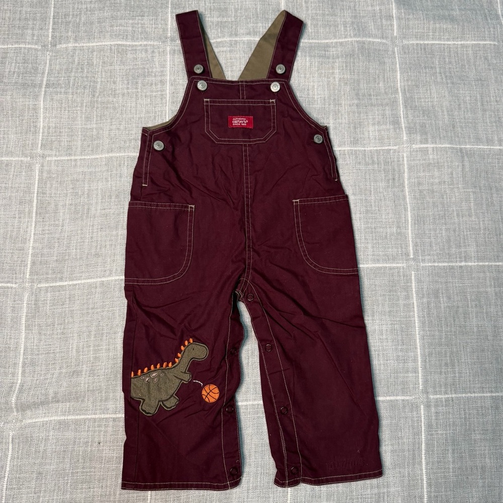 Carter's Y2K Dinosaur Basketball Overalls 12-18 Months Maroon - Picture 1 of 10